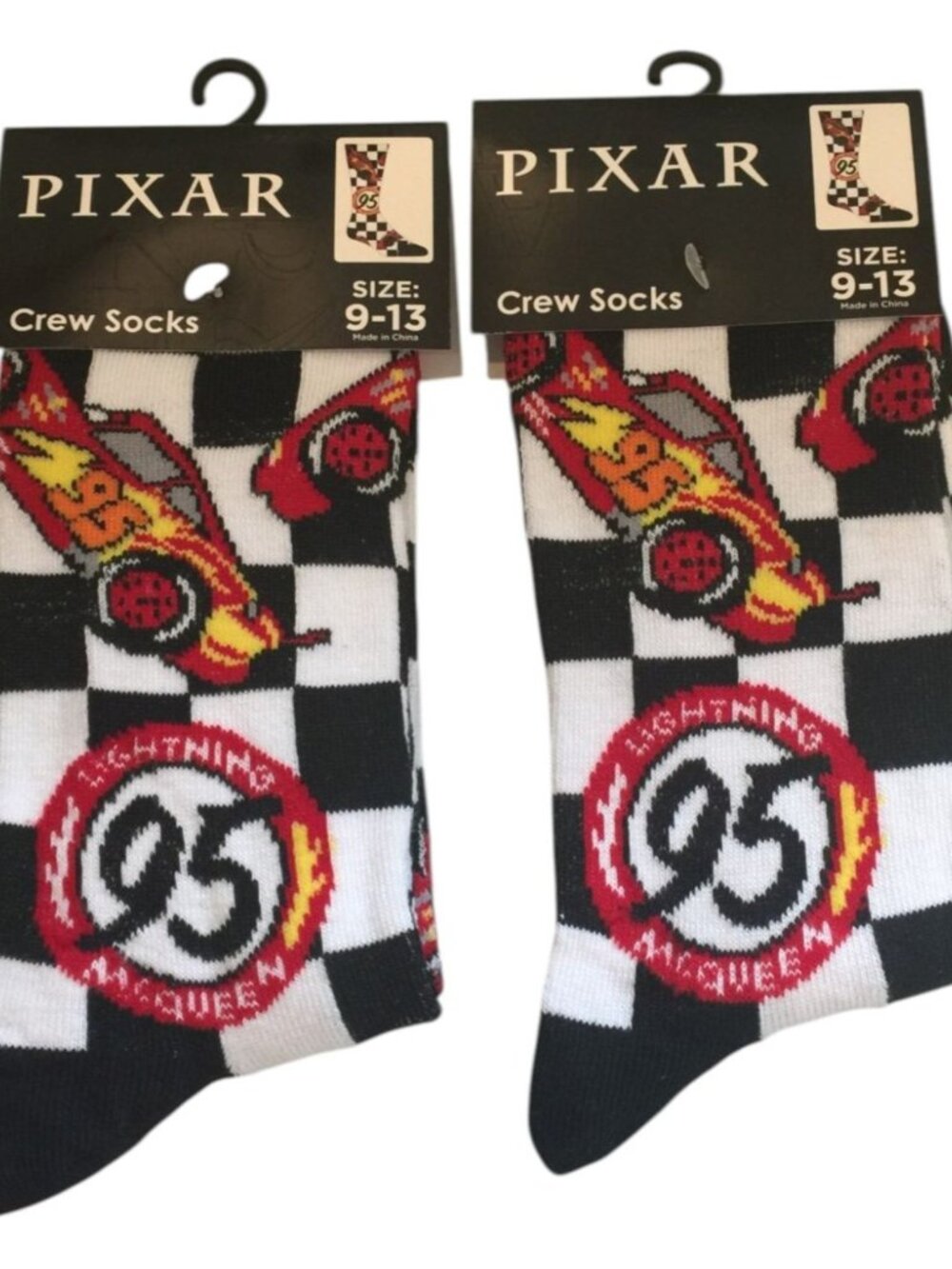 Disney Pixar Cars Lightning McQueen Men's Crew Socks Size 9-13 Set of 2